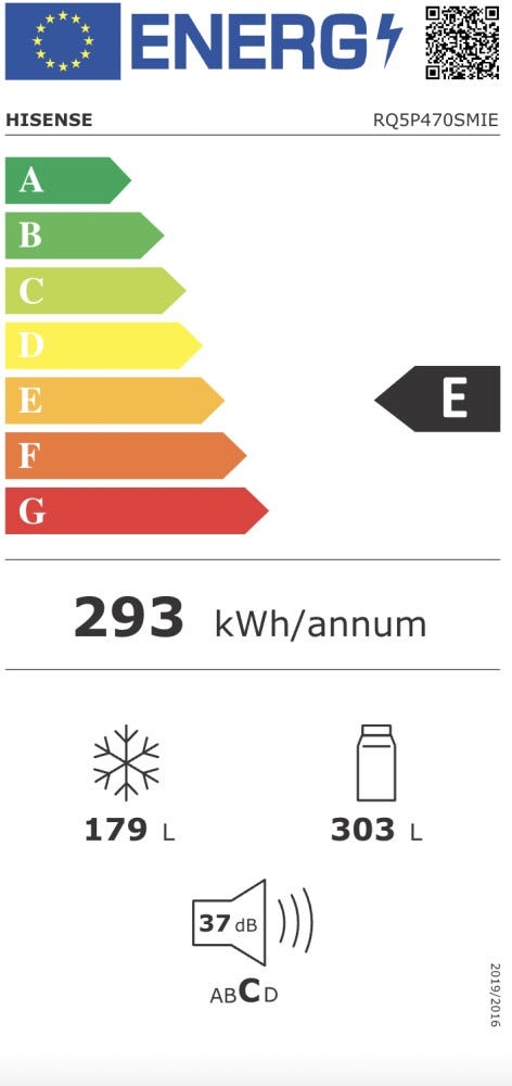 Hisense RQ5P470SMIE Frigorifero con congelatore side by side - cm. 80 h. 179 - lt. 483 - inox