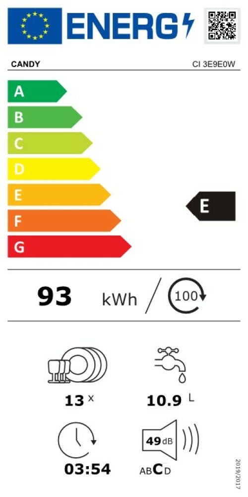 Candy CI 3E9E0W Lavastoviglie integrata totale cm. 60 - 13 coperti