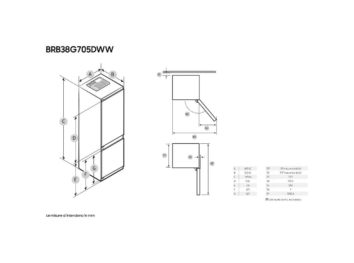Samsung BRB38G705DWWEF F1RST 75 AI Frigorifero con congelatore da incasso 389 L, No Frost+, AI Energy Mode, Optimal Fresh+
