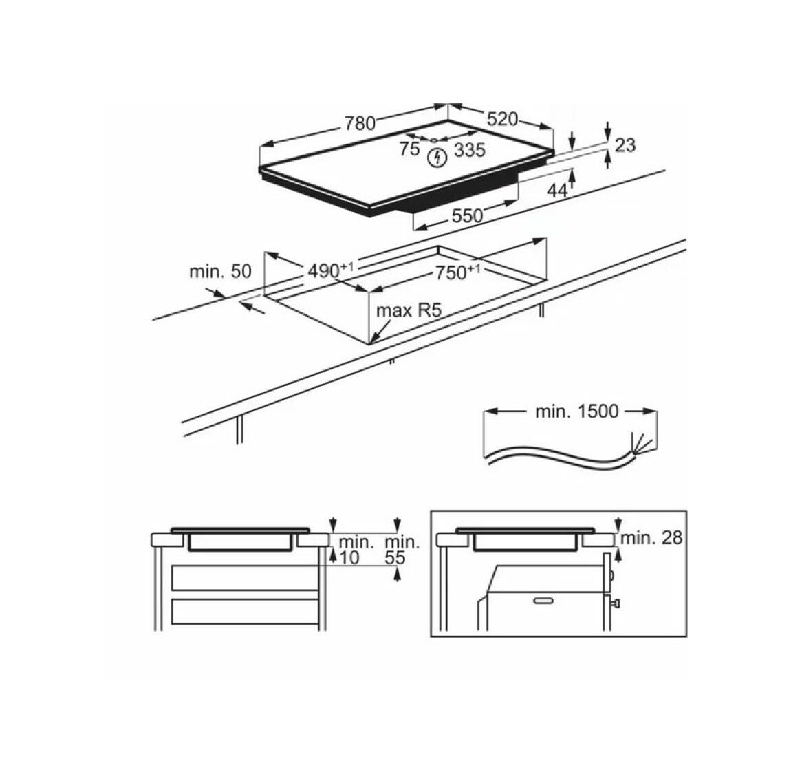 Electrolux EIS82453 700 Piano cottura ad induzione SenseBoil, Hob2Hood, Bridge, 4 zone, vetroceramica nero
