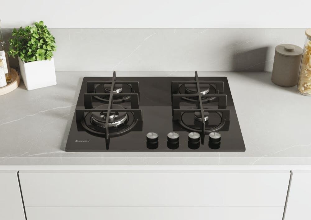 Candy CDIV6GBFE4WB Piano cottura a gas cm. 60 - vetro nero