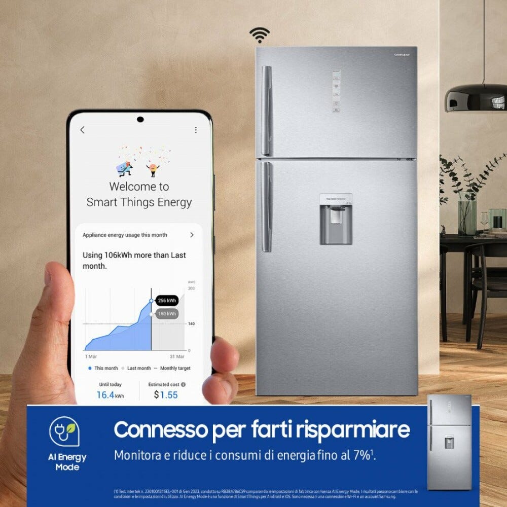 Samsung RT62K711RSL/ES Serie 7000 AI Frigorifero con congelatore a libera installazione cm. 84 h. 186 - lt. 620 - silver