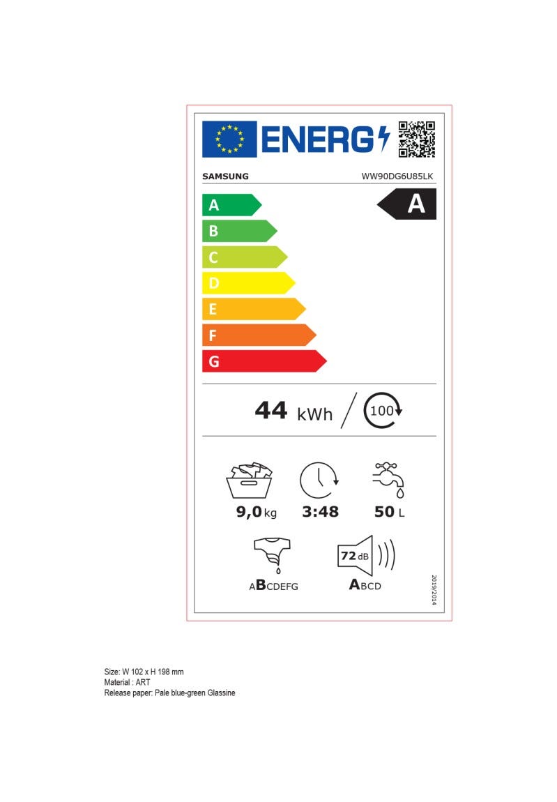 Samsung WW90DG6U85LKU3 Ai Control Ecodosatore Lavatrice cm. 60 - capacità 9 kg - bianco