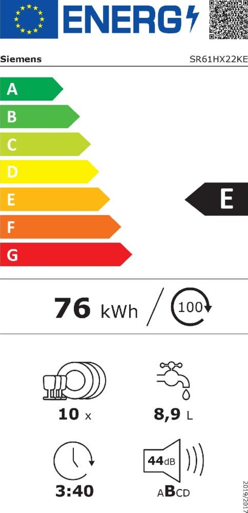 Siemens SR61HX22KE iq100 Lavastoviglie integrata totale cm. 45 - 10 coperti