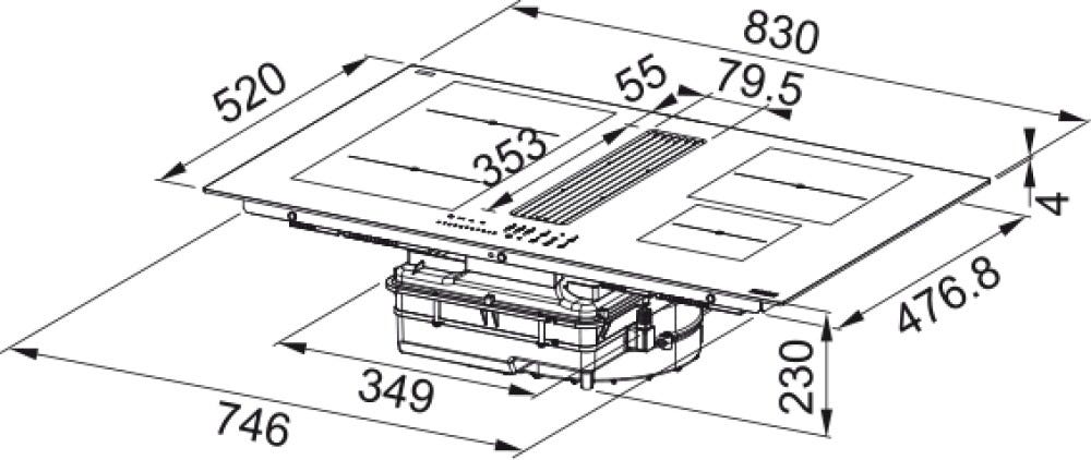 Franke FMA 8381 HI Maris 2-gether Minimal Black Piano cottura induzione cm. 83 con cappa integrata da 600 m³/h - cristallo nero