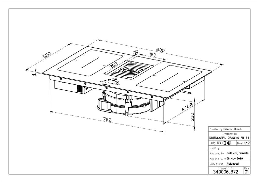 Faber GALILEO SMART BK F830 + KIT LL H80 Piano cottura induzione cm. 83 con cappa integrata da 700 m3/h + kit filtrante incluso - vetroceramica nero