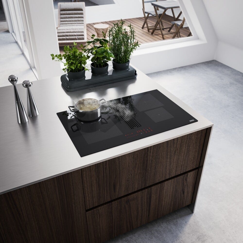 Franke FMA 8381R HI Maris 2-gether Minimal Black Piano cottura induzione cm. 83 con cappa integrata da 600 m³/h - cristallo nero