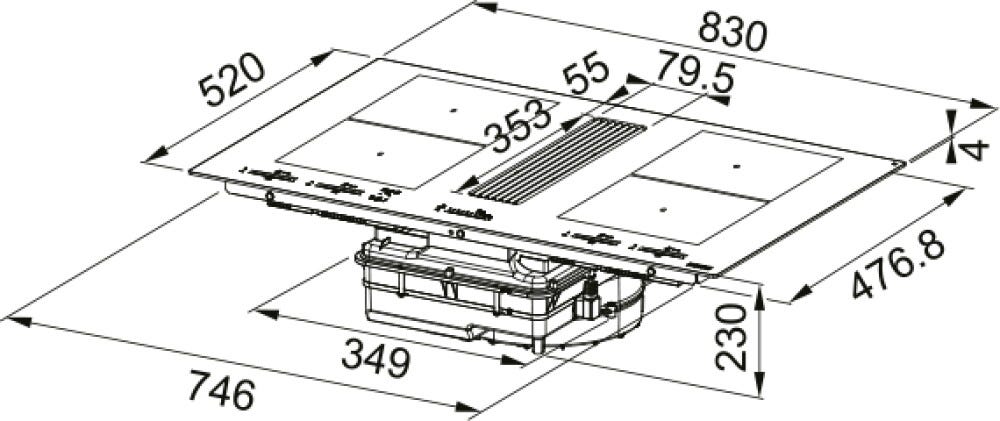 Franke FMY 8391 HI Mythos 2-gether Icon Steel Piano cottura induzione cm. 83 con cappa integrata da 600 m³/h - cristallo nero