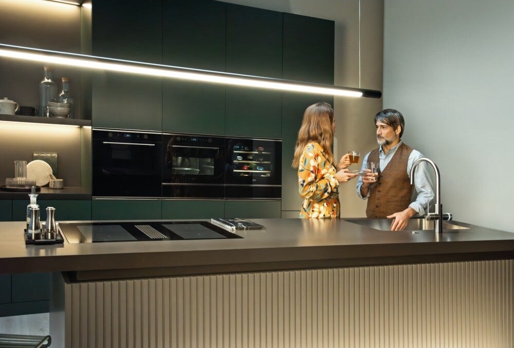 Franke FMY 8391 HI Mythos 2-gether Icon Steel Piano cottura induzione cm. 83 con cappa integrata da 600 m³/h - cristallo nero