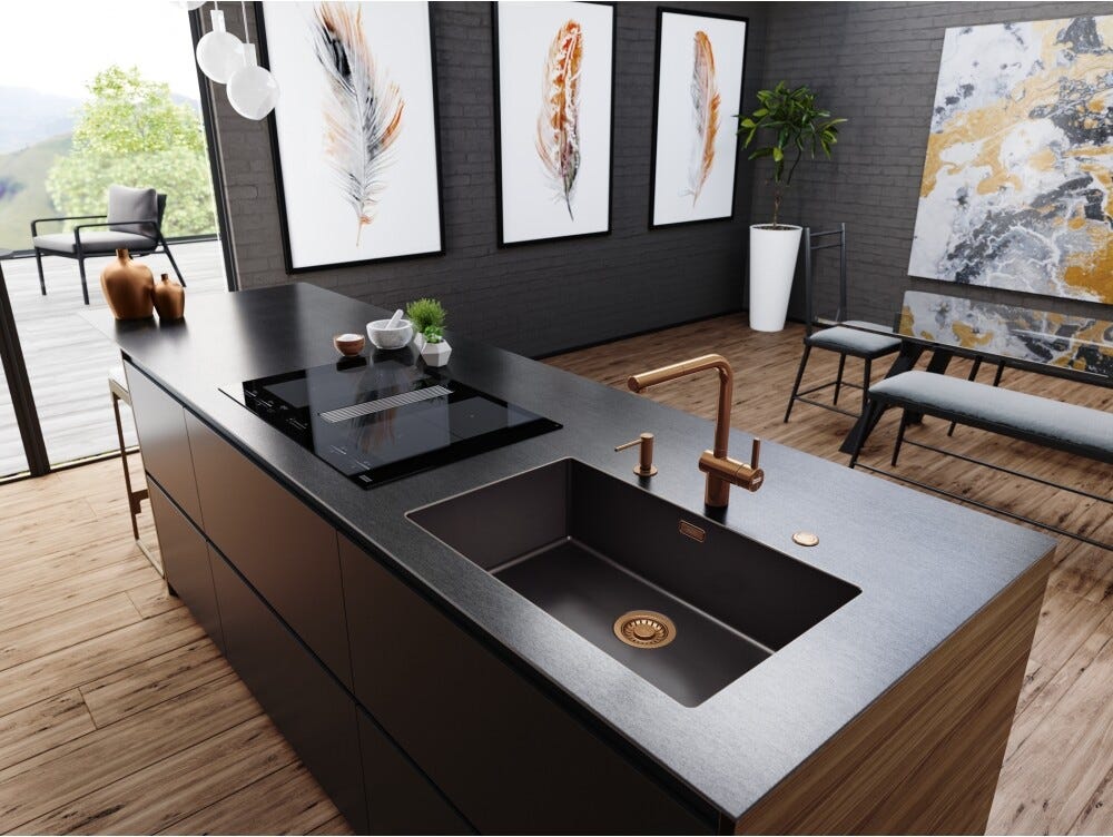 Franke FMY 8391R HI Mythos 2-gether Icon Steel Piano cottura induzione cm. 83 con cappa integrata da 600 m³/h - cristallo nero