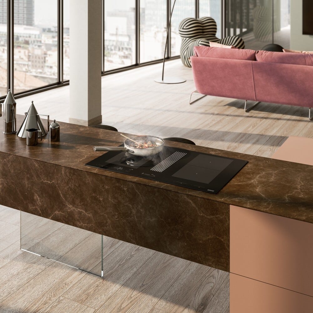 Franke FMY 8391R HI Mythos 2-gether Icon Steel Piano cottura induzione cm. 83 con cappa integrata da 600 m³/h - cristallo nero