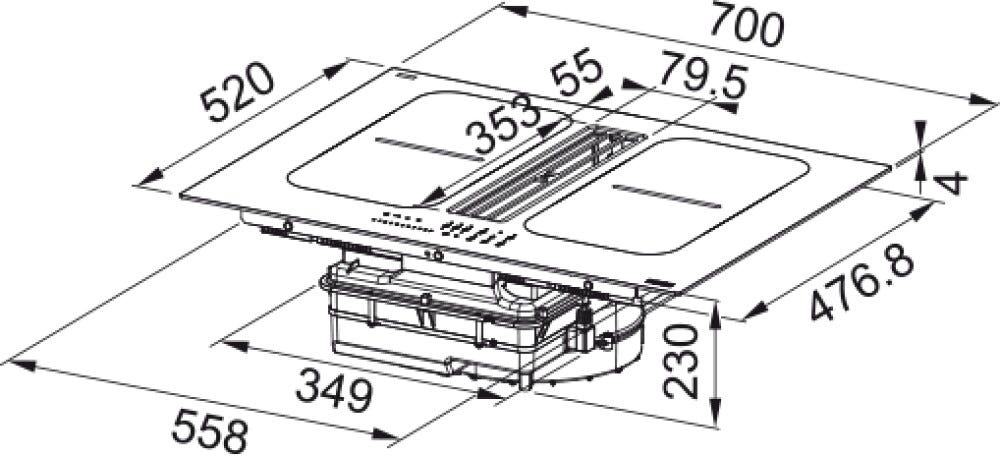 Franke FSM 7081R HI Smart 2Gether Black Lines Piano cottura induzione cm. 70 con cappa integrata da 630 m³/h - cristallo nero