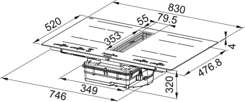 Faber GALILEO BOLD F830 Piano cottura induzione cm. 83 con cappa integrata da 630 m3/h + kit filtrante incluso - vetroceramica nero