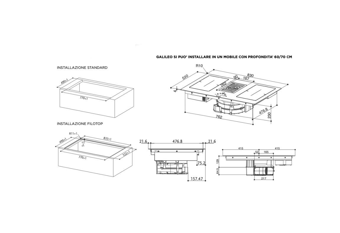 Faber GALILEO HE BK GLASS NG A83 Piano cottura induzione cm. 83 con cappa integrata da 510 m3/h - vetro nero