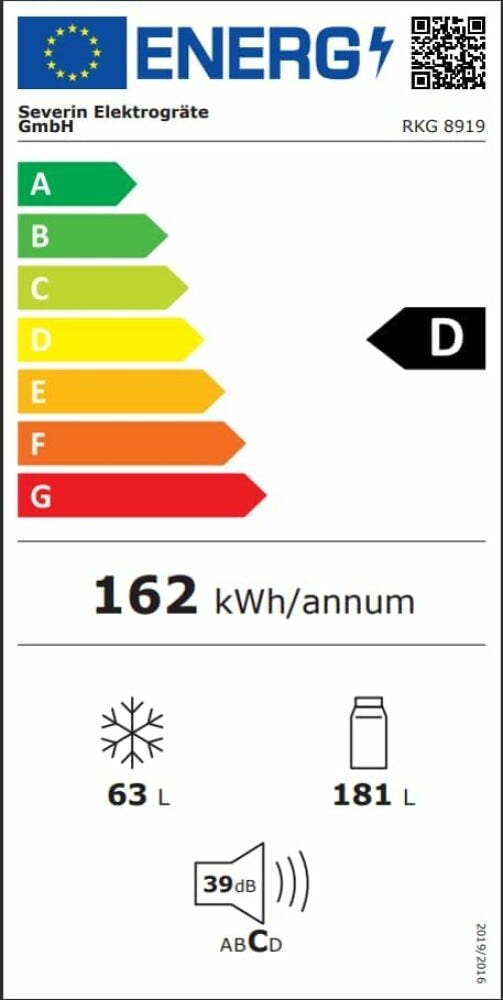 Severin RKG 8919 Frigorifero con congelatore a libera installazione cm. 55 h 183 - lt. 244 - crema