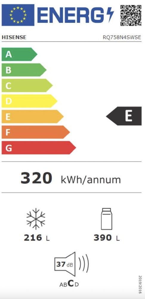 Hisense RQ758N4SWSE Frigorifero con congelatore 4 porte - cm. 91 h. 179 - lt. 606 - grigio