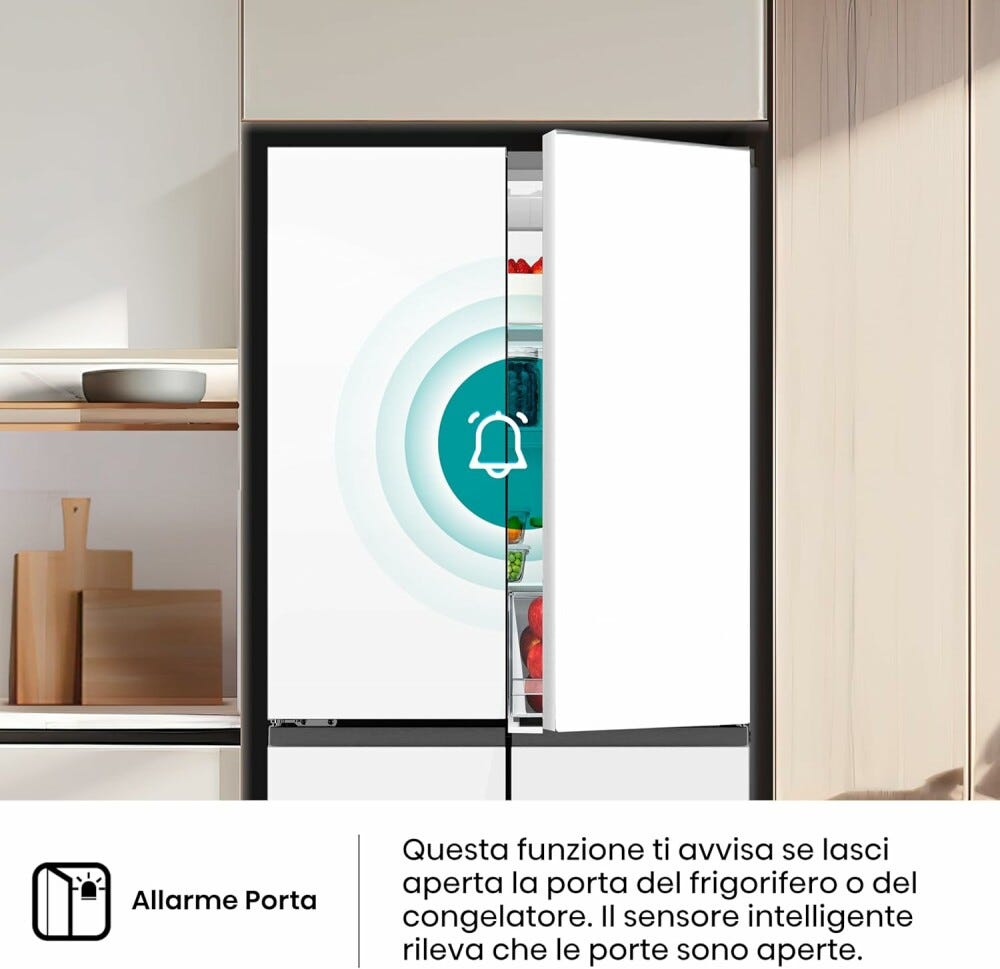 Hisense RQ5P470SETE Frigorifero con congelatore 4 porte - cm. 80 h. 179 - lt. 483 - vetro bianco