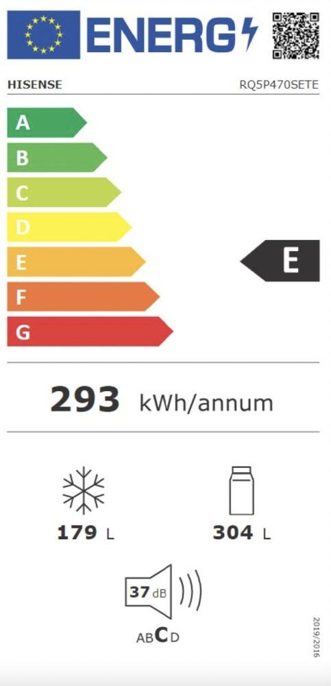 Hisense RQ5P470SETE Frigorifero con congelatore 4 porte - cm. 80 h. 179 - lt. 483 - vetro bianco