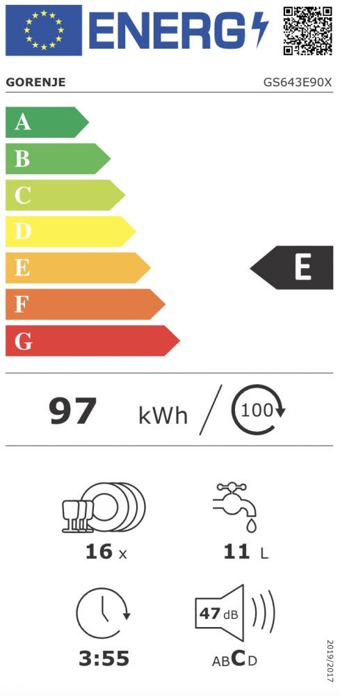 Gorenje GS643E90X Lavastoviglie a libera installazione cm. 60 - 16 coperti - argento