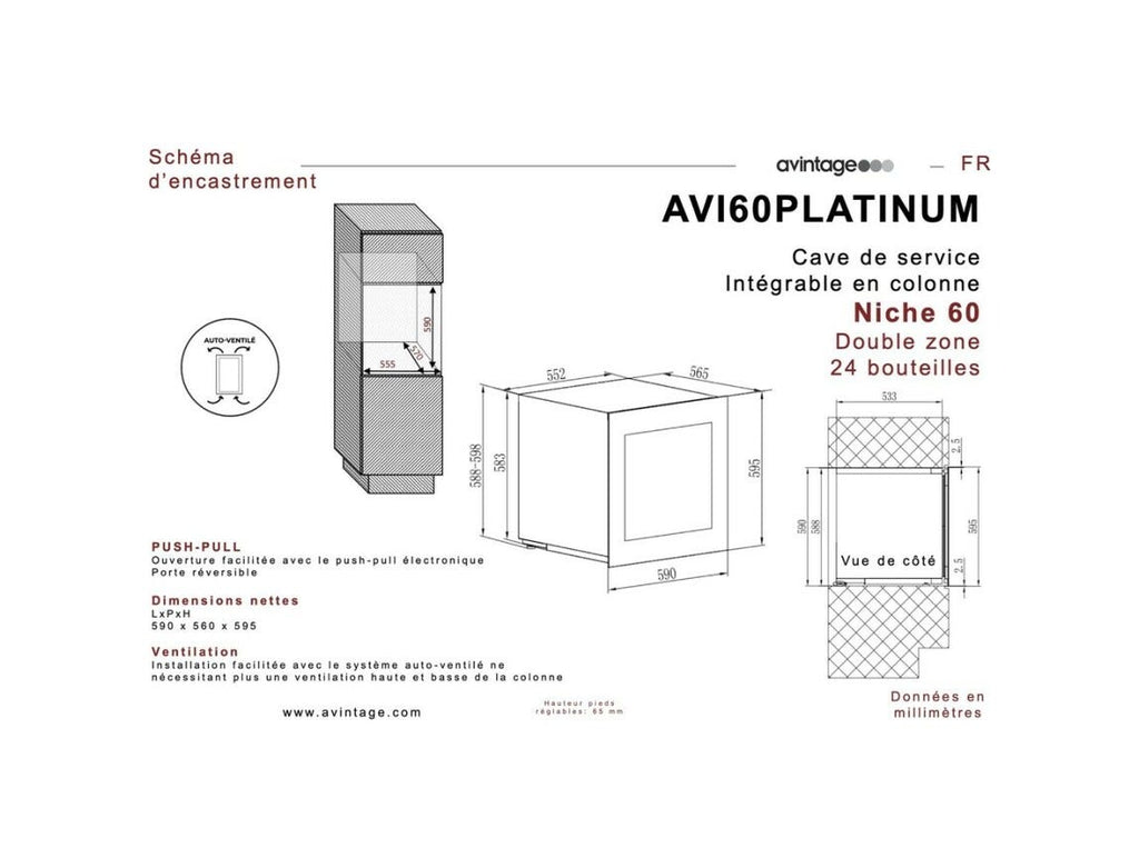 Avintage AVI60PLATINUM Cantina vini da incasso cm. 59 - 24 bottiglie - nero