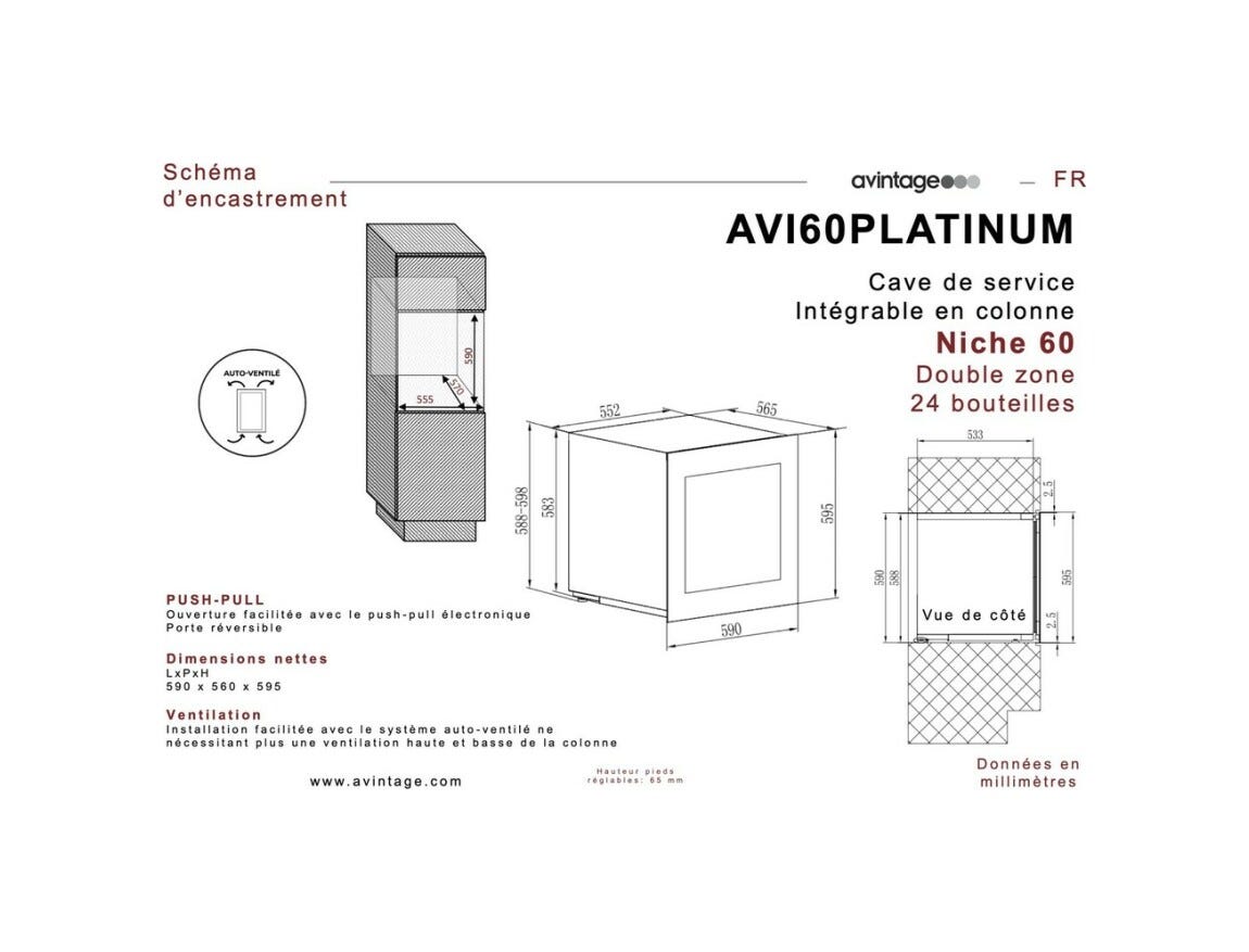 Avintage AVI60PLATINUM Cantina vini da incasso cm. 59 - 24 bottiglie - nero