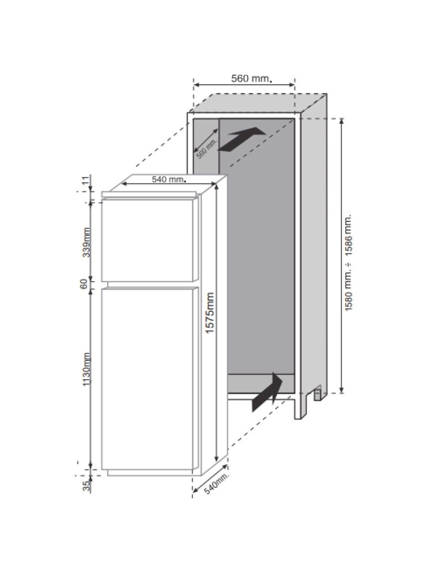 Candy CTM516EW Frigorifero con congelatore ad incasso cm. 54 h. 158 - lt. 242