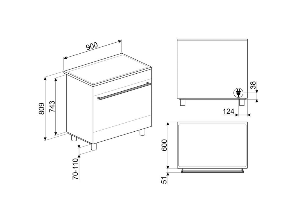 Smeg C9IMN2 Classica Cucina da accosto cm. 90x60 - 5 zone induzione + 1 forno elettrico - nero