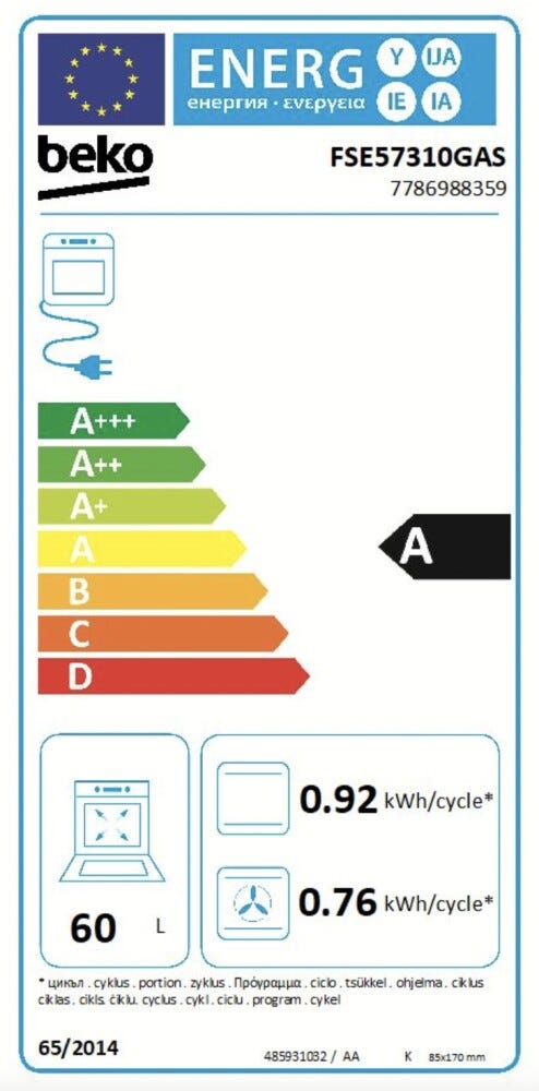 Beko FSE57310GAS Cucina da accosto cm. 50 - 4 zone elettriche + 1 forno elettrico - antracite