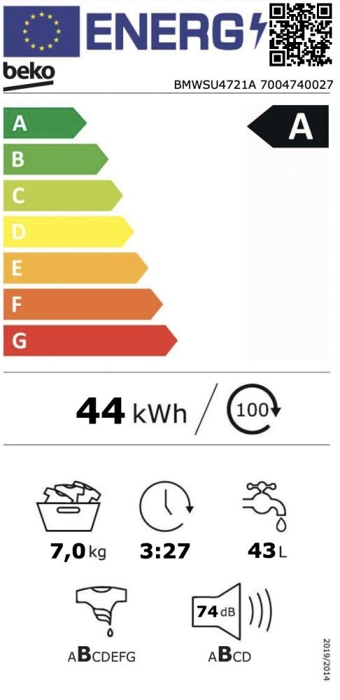 Beko BMWSU4721A b300 Lavatrice cm. 60 - capacità 7 kg - bianco