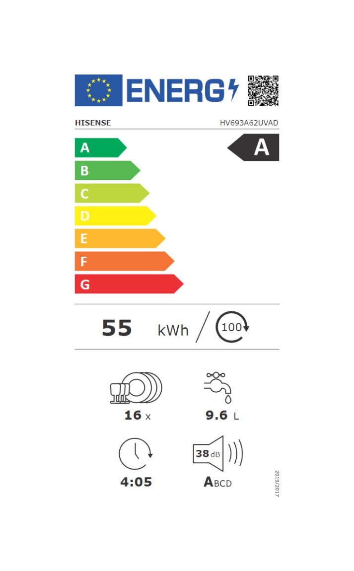Hisense HV693A62UVAD Lavastoviglie integrata totale cm. 60 - 16 coperti