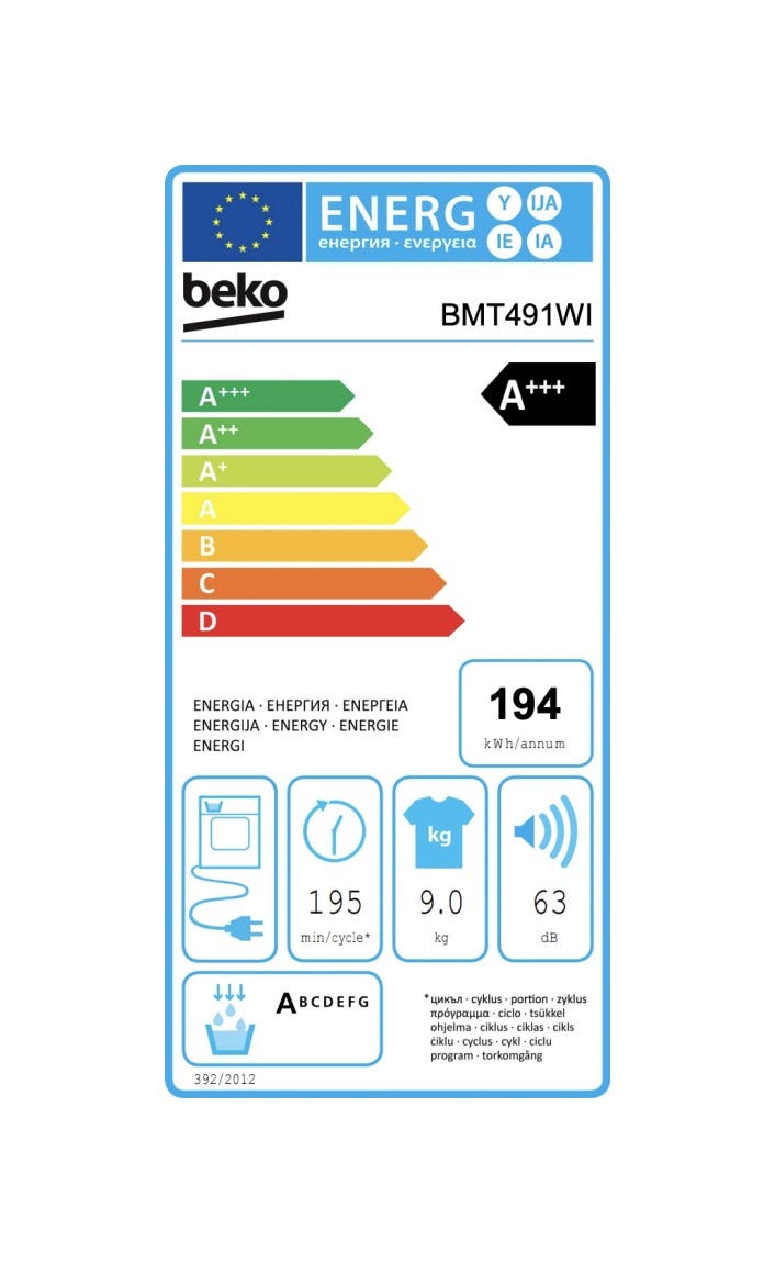 Beko BMT491WI b300 Asciugatrice cm. 60 - capacità 9 kg - bianco