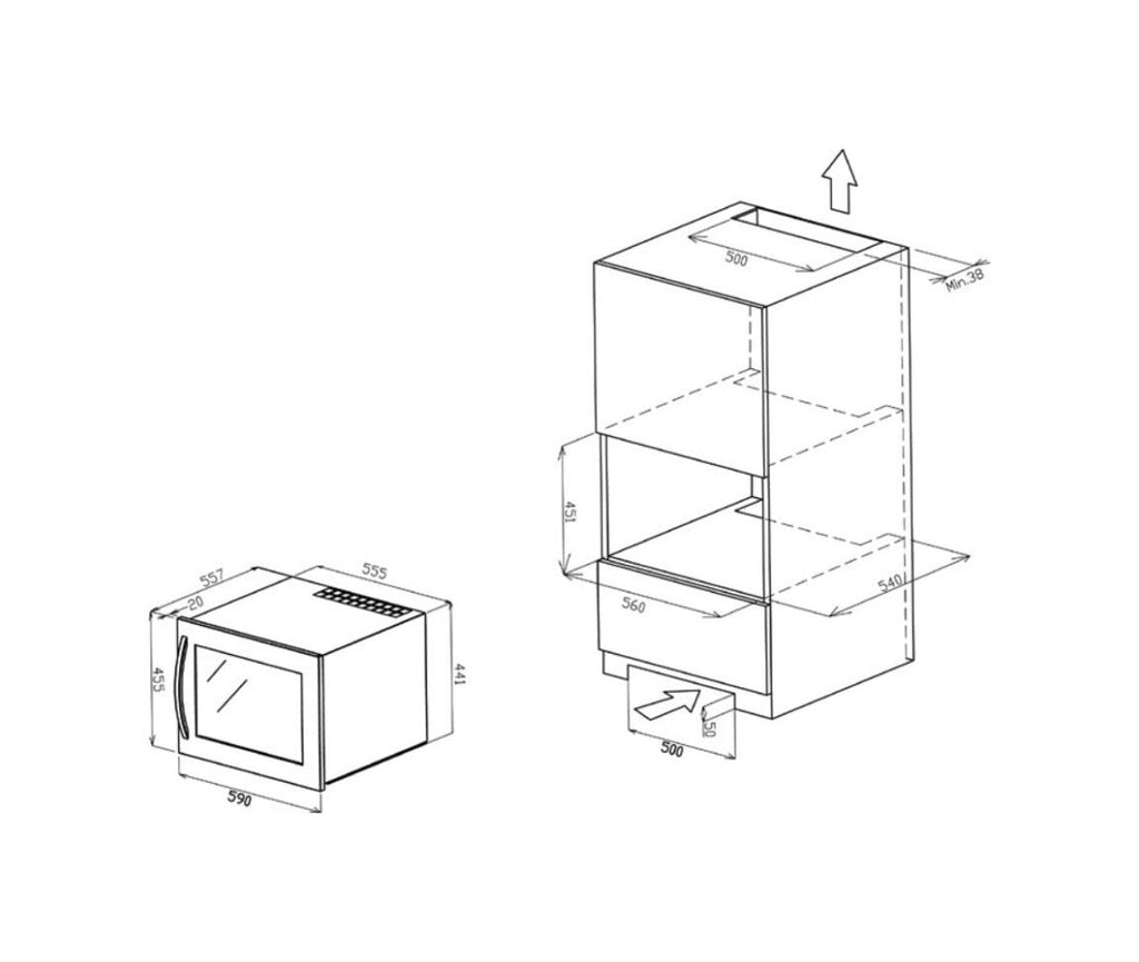 IP Industrie JG 22-6 AX EASY Cantina vini da incasso cm. 56 h. 44 - 22 bottiglie - inox