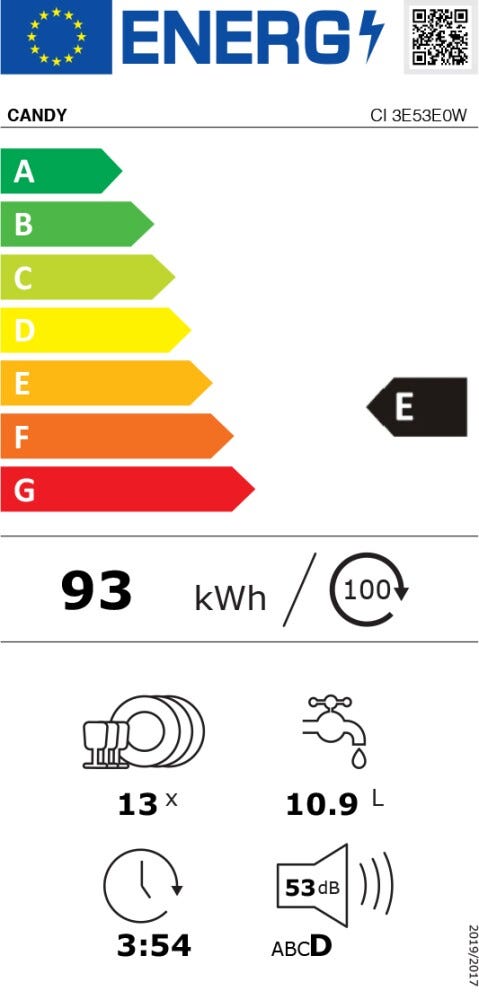 Candy CI 3E53E0W Rapido' Lavastoviglie integrata totale cm. 60 - 13 coperti