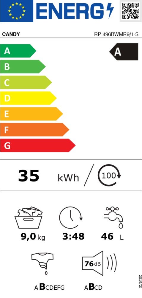 Candy RP 496BWMR9/1-S Rapidò PRO Lavatrice cm. 60 - capacità 9 kg - bianco