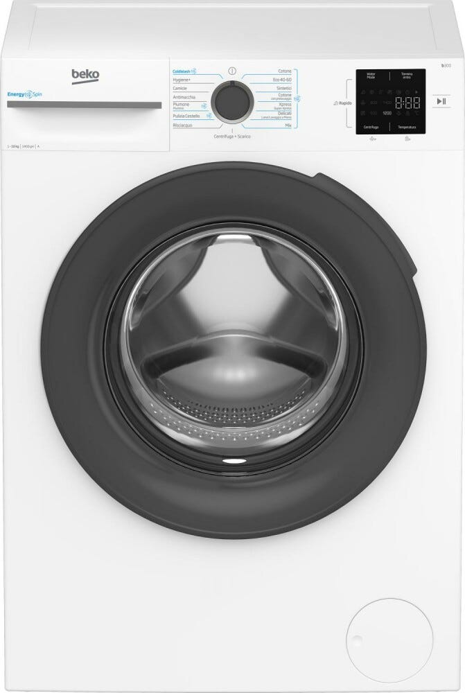 Beko BMWU31041A b300 Lavatrice 10 kg, classe A, 1400 giri, motore inverter, tecnologia EnergySpin e vapore SteamCure™
