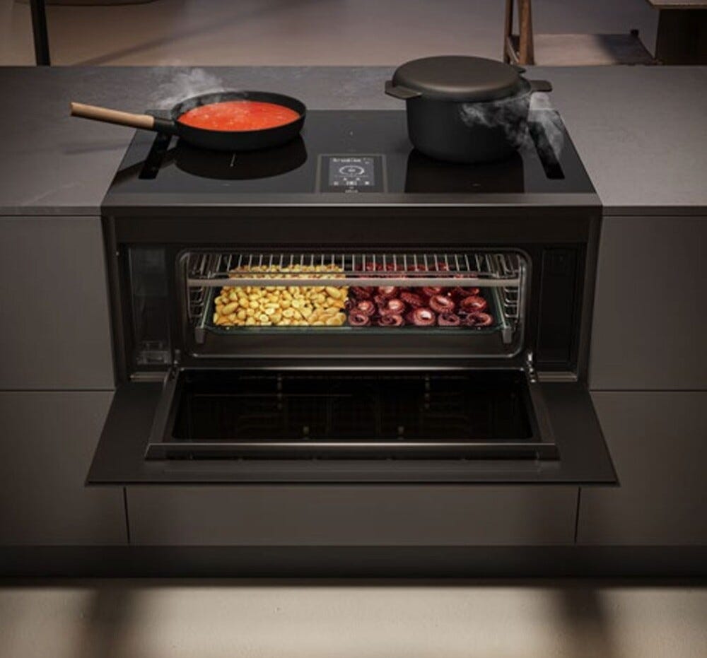 Elica LHOV COMBISTEAM BL/A/90 Piano cottura induzione cm. 90, cappa integrata + forno cm. 90 - vetro nero/alluminio
