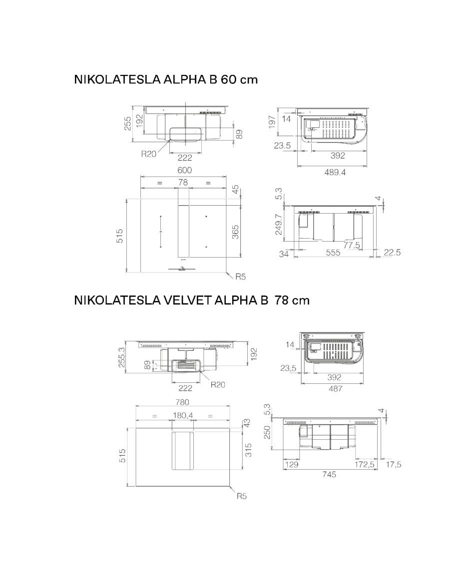 Elica NIKOLATESLA ALPHA B BL/A/60 SUIT COLLECTION Piano cottura induzione cm. 60, cappa integrata, vetro nero
