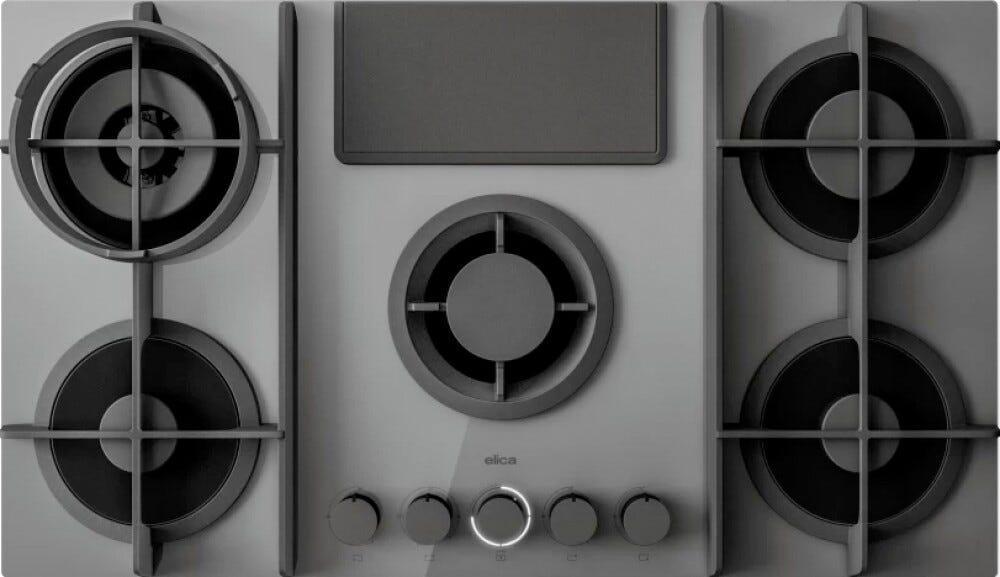 Elica NIKOLATESLA FLAME EVO GR/A/88 Evo collection Piano cottura a gas cm. 88, cappa integrata, vetro grigio