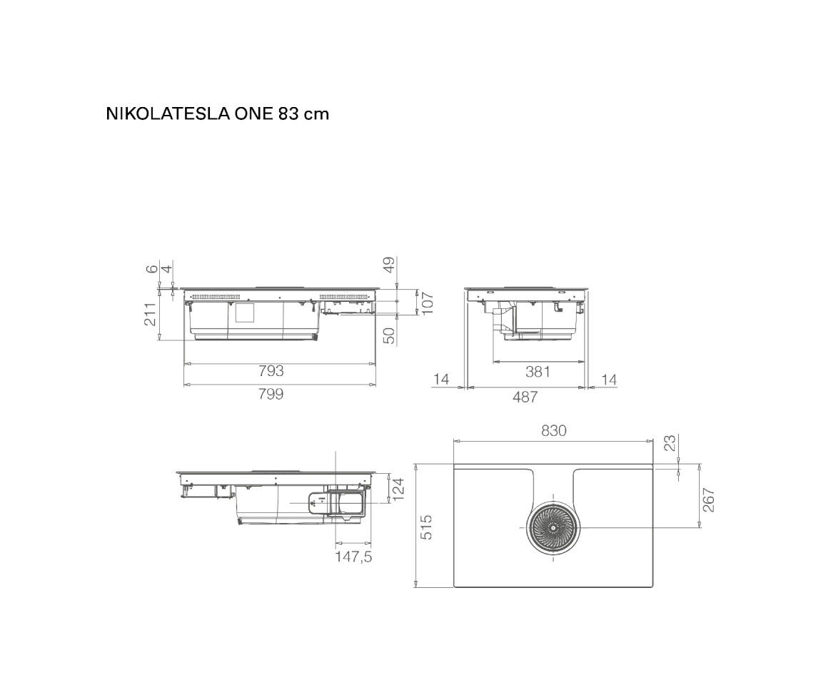 Elica NIKOLATESLA ONE EVO BL/A/83 EVO COLLECTION Piano cottura induzione cm. 83, cappa integrata, vetro nero