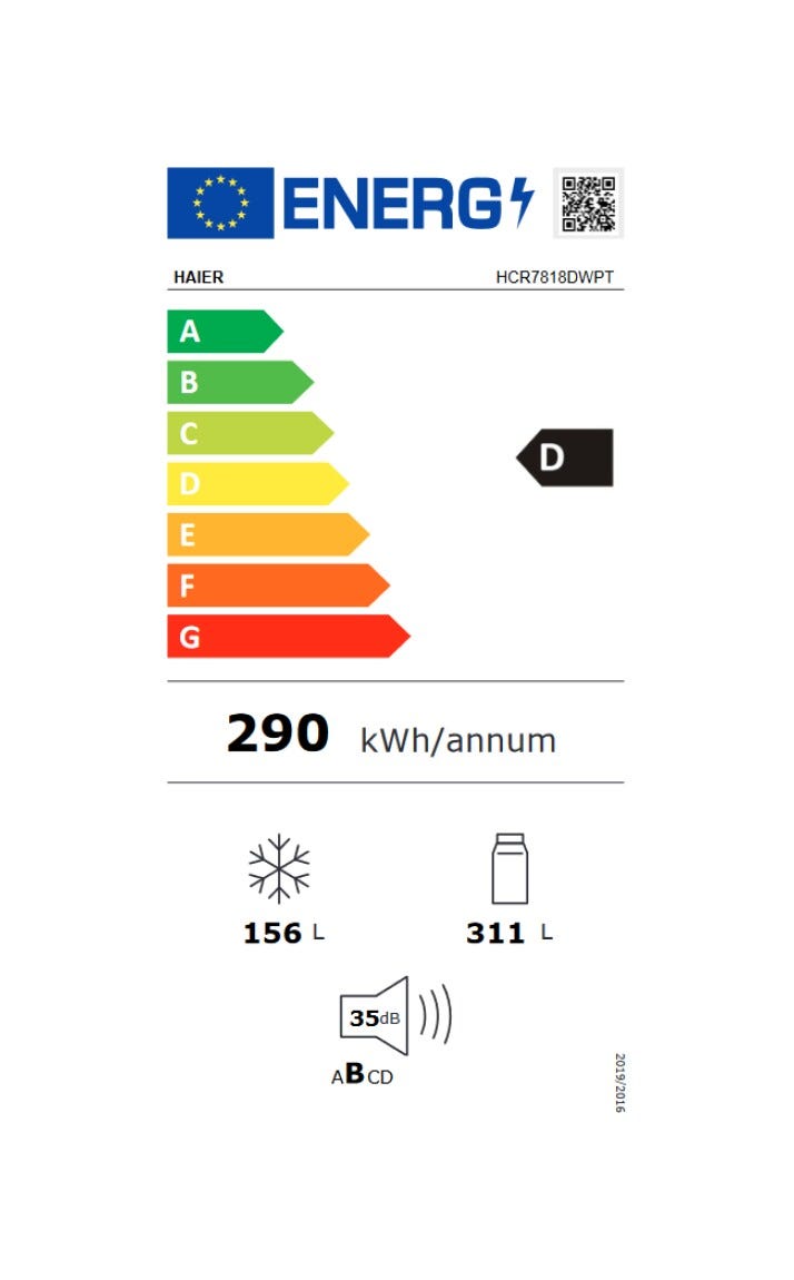 Haier HCR7818DWPT Cube 83 Serie 7 Frigorifero con congelatore side by side - cm. 83 h 182 - lt. 467 - nero ardesia