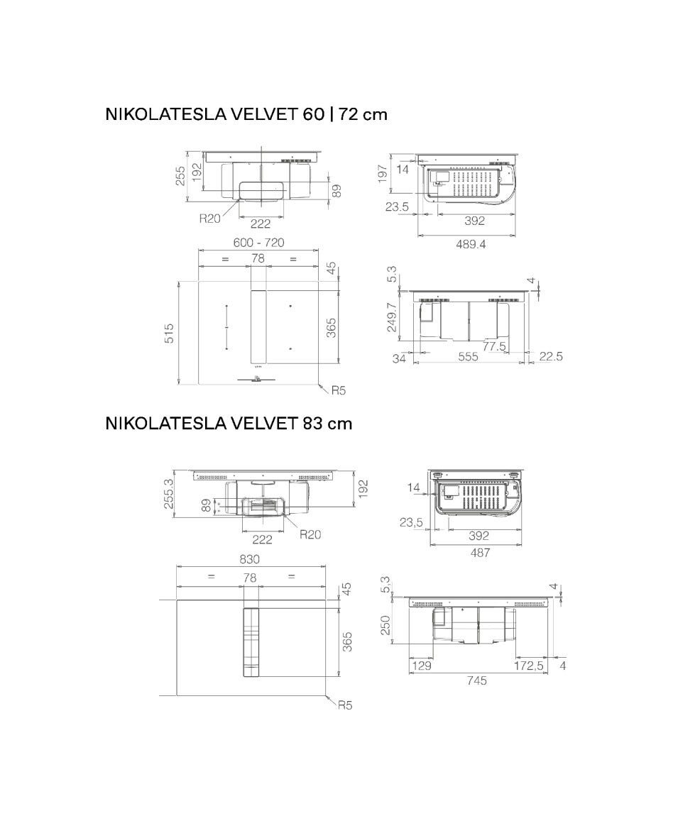 Elica NIKOLATESLA VELVET BL/A/83 SUIT COLLECTION Piano cottura induzione cm. 83, cappa integrata, vetro nero