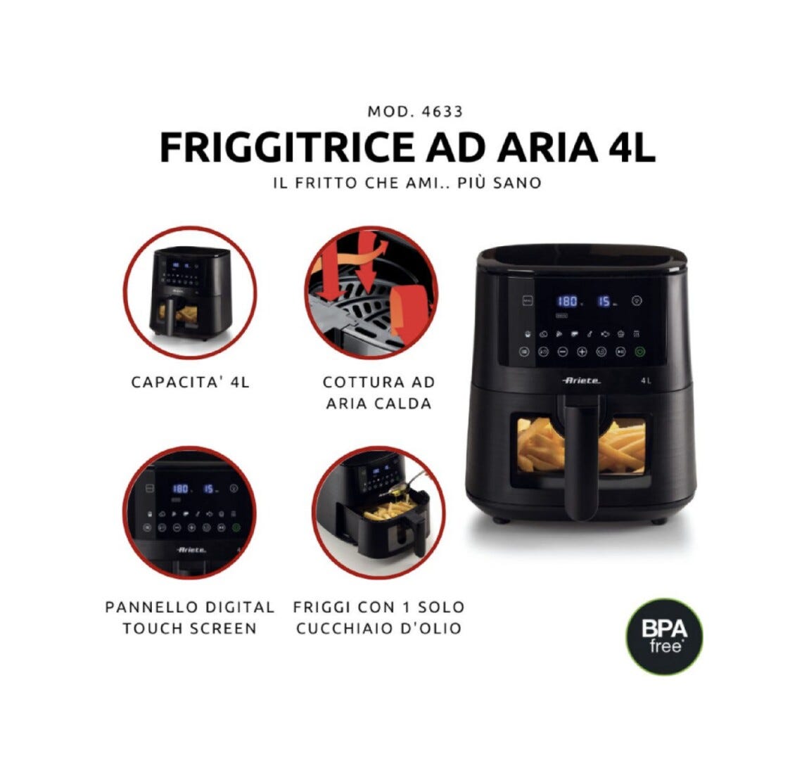Ariete 4633/00 Friggitrice ad aria - 4 lt - nero