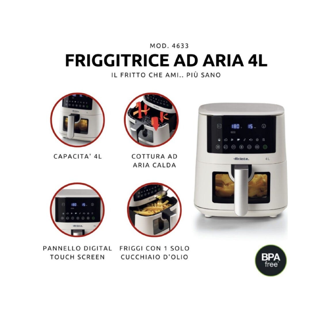 Ariete 4633/03 Friggitrice ad aria - 4 lt - bianco