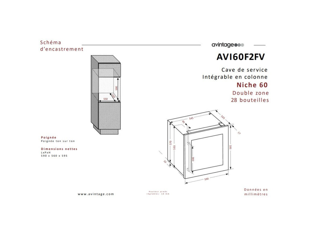 Avintage AVI60F2FV Cantina vino da incasso 28 bottiglie, doppia zona, sistema autoventilato, classe F