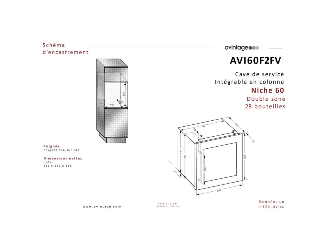 Avintage AVI60F2FV Cantina vino da incasso 28 bottiglie, doppia zona, sistema autoventilato, classe F