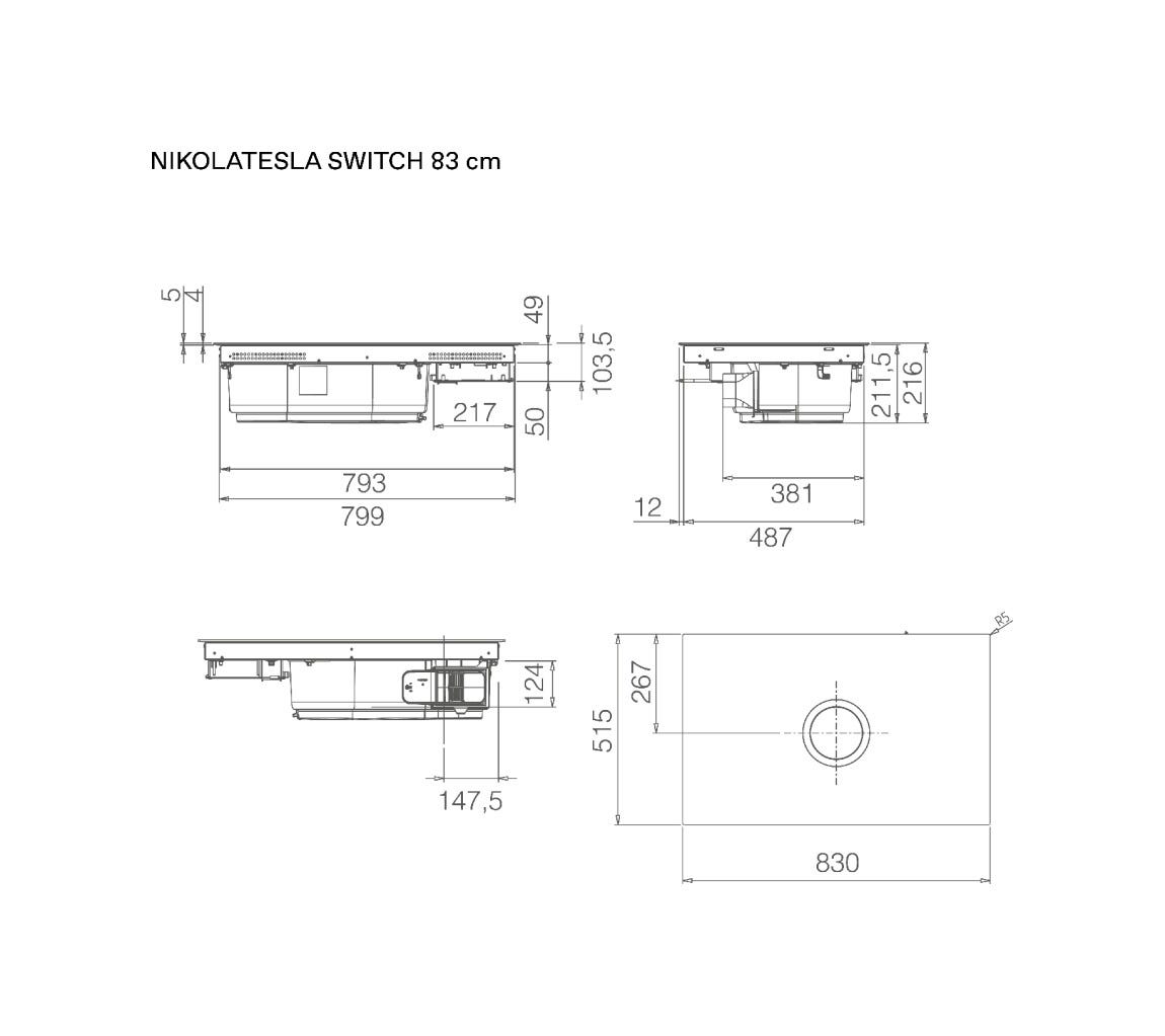Elica NIKOLATESLA SWITCH EVO BL/A/83 Evo Collection Piano cottura induzione cm. 83, cappa integrata, vetro nero