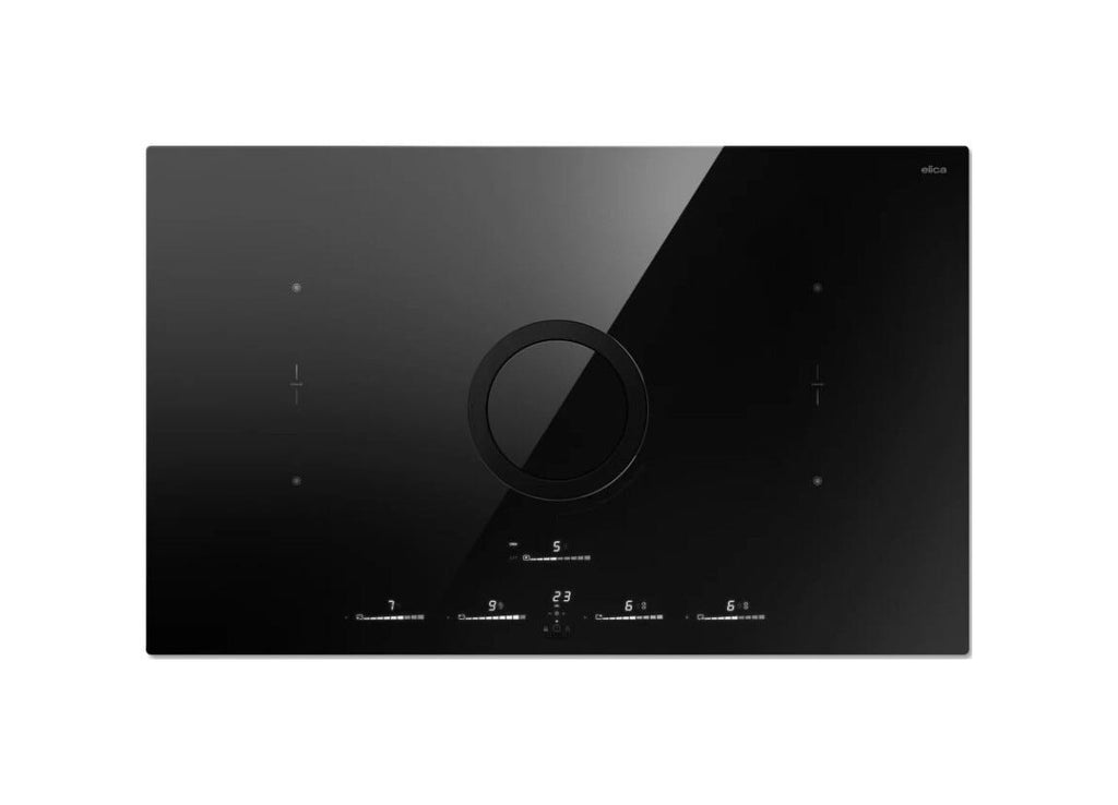 Elica NIKOLATESLA SWITCH GLOW EVO BL/A/83 Evo Collection Piano cottura induzione cm. 83, cappa integrata, vetro nero
