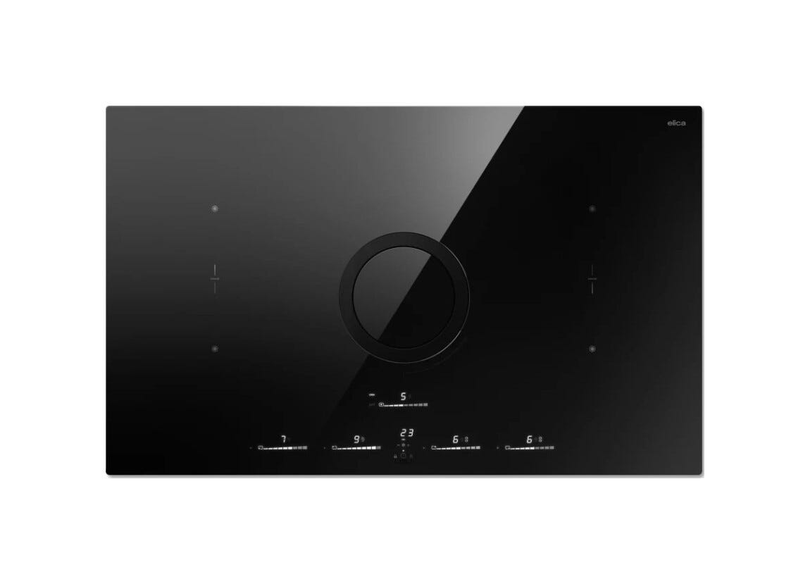 Elica NIKOLATESLA SWITCH GLOW EVO BL/A/83 Evo Collection Piano cottura induzione cm. 83, cappa integrata, vetro nero