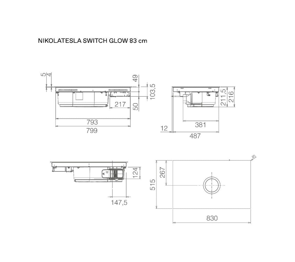 Elica NIKOLATESLA SWITCH GLOW EVO BL/A/83 Evo Collection Piano cottura induzione cm. 83, cappa integrata, vetro nero