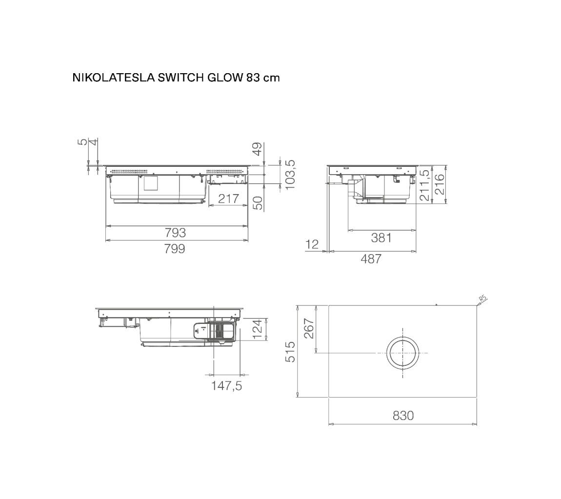 Elica NIKOLATESLA SWITCH GLOW EVO BL/A/83 Evo Collection Piano cottura induzione cm. 83, cappa integrata, vetro nero